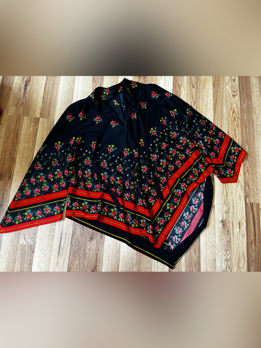 Black Floral Boho Blouse 70s Vintage